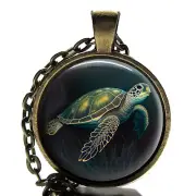 Sea Turtle Glass Top Pendant Necklace Handcrafted Sea Life Photo Jewelry