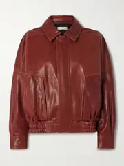 [Nour Hammour] Nour Hammour - Dalma Paneled Leather Bomber Jacket - Red - x small x small Red