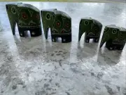 Vintage Set Of 4 Hand Carved Elephants - Green White Yellow Made In Sri Lanka