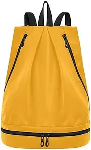Yoogain Orange Solid Color Pure Plain Yellow Drawstring string bags yoga drawstring backpack with Wet Dry Compartments, Orange Solid Color Pure Plain Yellow, 1 size