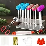 DJAPWPX-303Pcs Cake Pop Kit, Reusable Cake Pop Mold Set, Fun Cake Pop Maker Kit with Lollipop Stand Meat Baller Decorating Pen Lollipop Sticks Lollipop Bags Gold Ties for Candy Baking Kids