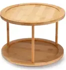 Lazy Susan 2 Tier Bamboo Shelf Turntable Spice Storage Rack Kitchen Organizer