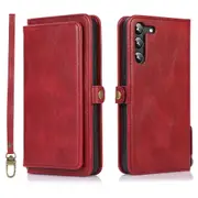 Case Card Slot Holder Cash Pocket PU Leather Sleeve, Red - Samsung S22 Plus