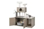 Costway 2IN1 Cat Tree Tower Scratching Post Kitty Condo House Grey