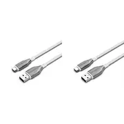 2PK Cygnett Armoured USB-C to USB-A Charger & Data Sync Transfer Cable 2M White