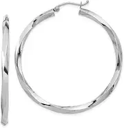 [Diamond2Deal] Men's 925 Sterling Silver Rhodium Plated 3.00mm Twisted Hoop Earrings
