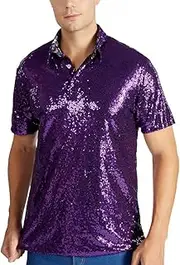 [Generic] Sequin Polo for Men's Sparkle Short Sleeves Club Party Shiny Golf Shirts