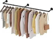 Industrial Pipe Clothes Rail, 180cm Vintage Clothing Hanging Rail Wall Mounted, Heavy Duty Hanging Garment Rack, Detachable Hanger Bar, Long Pipe Cloths Rack Wall Rail for Closet Laundry Room