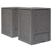 Garden Composters 2 pcs Brown 60x60x83 cm 600 L Plastic Rattan vidaXL