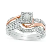 0.50 CT. T.W. Natural Diamond Square Frame Bypass Bridal Engagement Ring Set in Solid 10K Two-Tone Gold