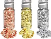Gold Leaf 3 Bottles Decorative Gold Leaf 20g I mitation Gold Foil Flakes Leaf 3 Color Gold Foil of Gold Silver and Rose Gold for Craft Makeup Decoration Resin DIY Arts Nails Jewelry Making