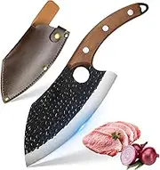 Chef Knife,Ultra Sharp and Strong Japanese Butcher Knife,Hand Forged Professional Chefs Knife with Sheath,Meat Cutting Kitchen Knife for Kitchen BBQ Camping Outdoor Gift Idea for Men Women (Brown)