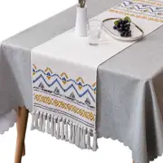 Catzon Printed Tassel Table Runners Cotton Woven Bohemian Home Decor-White