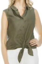 $128 NWT VINCE CAMUTO WOMENS PLUS SIZE GREEN LINEN TIE TANK SIZE 3X- LA16