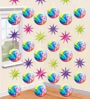 LET'S BOOGIE HANGING STRING DECORATION 1970s party supplies 70s DISCO BALLS