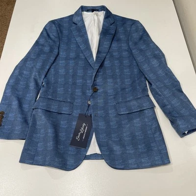 State & Liberty Brushed Tech Stretch Blazer - Electric Blue Plaid 38