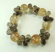Briolette Smoky Quartz & Crystal Stretch Bracelet Handcrafted Jewelry