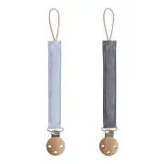 mushie Linen Baby Pacifier Clip Holder | Soft Fabric Strap, 2-Pack (Powder Bl