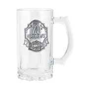 70th Badge Beer/Cider Glass Drinking Stein Drink Mug Birthday Gift Clear 450ml