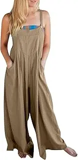 [JOFOW] Women's Summer Loose Sleeveless Overalls With Suspender Jumpsuit Wide Leg With Pocket Long Trousers Jumpsuits for