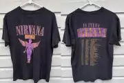 90s Nirvana 1993 In Utero Tour Concert Tour T-Shirt Double Sided do408
