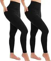[The Fancy Dress] 1, 2 Pcs Womens High Waisted Tummy Control Leggings - Ladies Running Gym Soft Cotton Legging Yoga Pants Plus Size UK 8-30