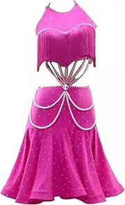 [JRUIA] Women's Latin Dance Dresses for Competition Hollow Salsa Dancing Outfit Cha Cha Ballroom Costume with Rhinestone