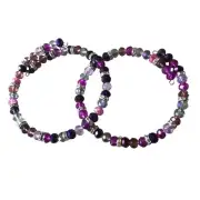 Beaded Memory Wire Friendship Bracelet Pair Handmade Purple #2013