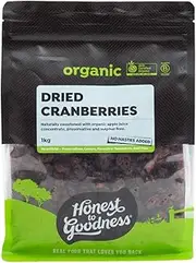 Honest to Goodness, Organic Dried Cranberries, 1 kg - Naturally Sun-Dried and Infused with a Touch of Organic Apple Juice, Naturally Sweet and Slightly Tart.