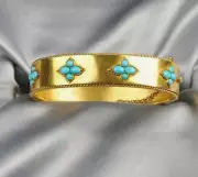 Antique Beautiful Simulated Turquoise Bangle Bracelet 7.5inch Silver 925