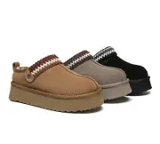 EVERAU® 2-Way Style UGG Slippers Sheepskin Wool Slingback Kintted Platform Maeve - Brown / AU Ladies 6 / AU Men 4 / EU 37