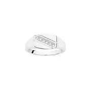 Sterling Silver Stripe Cz Gents Ring in Clear