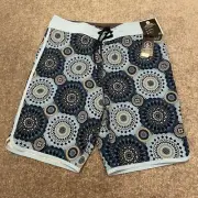Volcom Board Shorts Mens 30 Blue Drawstring Mod Tech Barnacle Scallop Swim NEW