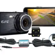 Elinz 4.0 LCD Dash Cam Dual Camera Reversing Recorder Car DVR Video FHD 1296P Hardwire Kit