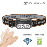 Headlamp Flashlight Ultra Light Lamp Body, Rechargeable, Sensor And Waterproof