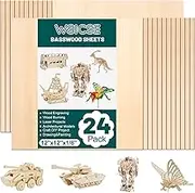 Basswood Sheets 1/8 x 12 x 12 Inch, 3mm Plywood Sheets,24Pack Balsa Wood Sheets Basswood for Laser Cutting,Wood Burning,Painting, Model Making