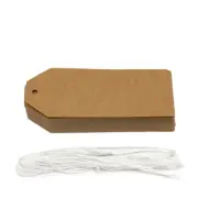 50 x BROWN KRAFT PAPER TAGS - 5 x 11 cm, 250gsm including precut cotton string