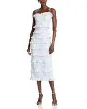 V. Chapman Lily Smocked Floral Print Ruffle Trim Midi Dress 4