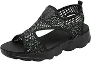[Generic] Women Summer Mesh Beach Elatic Band Sport Casual Open Toe Wedges Soft Bottom Leather Flip Flop Sandals for Women