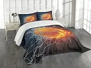 Lunarable Sports Bedspread, Basketball Ball and Water Splashing Thunder Lightning Themed Design, Decorative Quilted 3 Piece Coverlet Set with 2 Pillow Shams, King Size, Dark Blue and Burgundy
