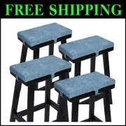 4-Pack Blue Rectangle Bar Stool Cushions with Non-Slip & Washable Covers