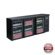 Drink Fridge 3 Glass Sliding Doors 536L Black 2002x513x885mm Commercial Cooler
