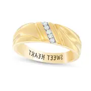 Men's Natural Diamond Accent Engravable Five Stone Slant and Double Groove Band in Sterling Silver with Solid 14K Gold Plate (1 Line)