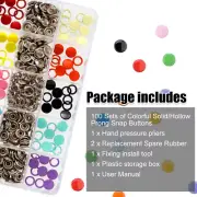 100 Sets 10 Colors Snap Fasteners Kit Metal Hollow and Solid Five Claw^