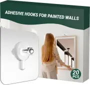 Picture Hangers without Nails, No Damage Picture Hooks, 20 Counts Adhesive Hooks