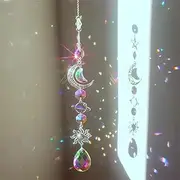 InfantLY Bright Colorful Crystal Wind Chime, Moon Sun Light Catcher Diamond Prisms Pendant Dream Rainbow Chaser Maker Hanging Prism Drop Ornament Home Garden Decor Windchime Silver