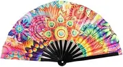 YFVFAGDMKV 33cm Large Folding Hand Rave Fan Gradient Colorful Reflective Foldable Fan Music Festival Fan(B)