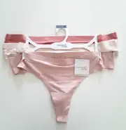 Tranquil & True Womens Size 2X Thongs Brushed Microfiber Lace Back Pink 3 Pack