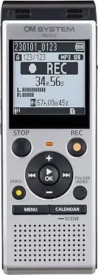 OM SYSTEM WS-882 4GB Digital Stereo Voice Recorder, Silver/Black