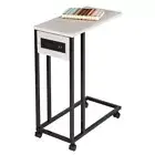 C-Shaped Powered Side Table Outlets Wheels Gray/Black Office Home Brand New